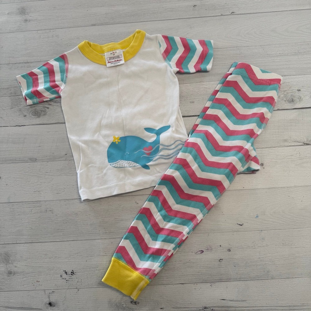 Hanna Andersson girls whale pajamas pink blue yellow 90/3